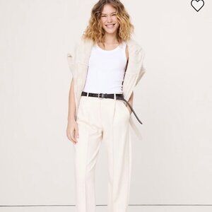 High-Rise Drapey Ponte Pull-On Pant Ivory Cream Tapered Size L